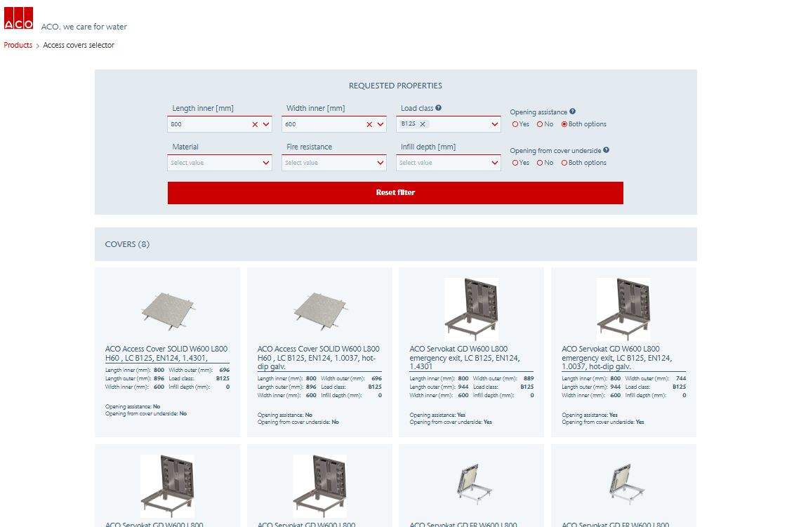 Access Covers Selector